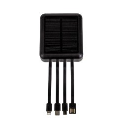 Mini solar powerbank med kabler, 10.000 mAh