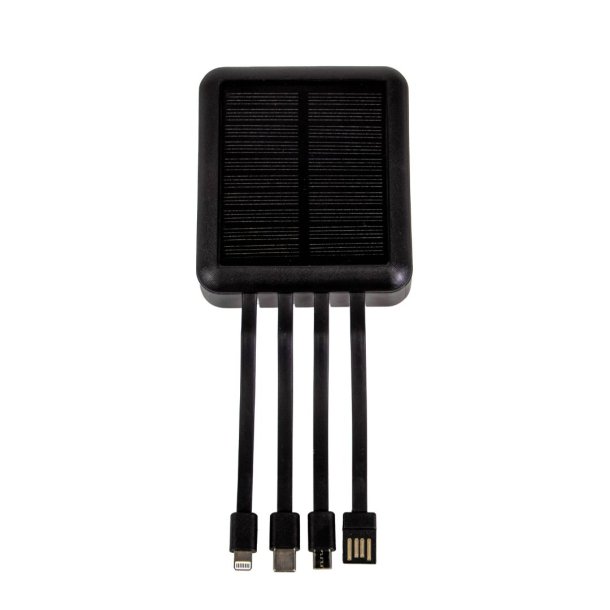 Mini solar powerbank med kabler, 10.000 mAh