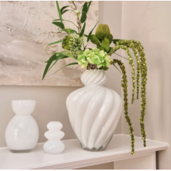 Vase H 30cm hvid Glas - m. sknheds fejl