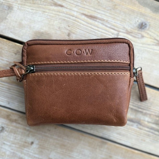 Stor pung til pas cow skind raw cognac