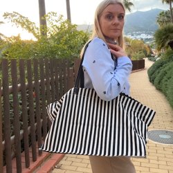 Stor stribet kanvas taske