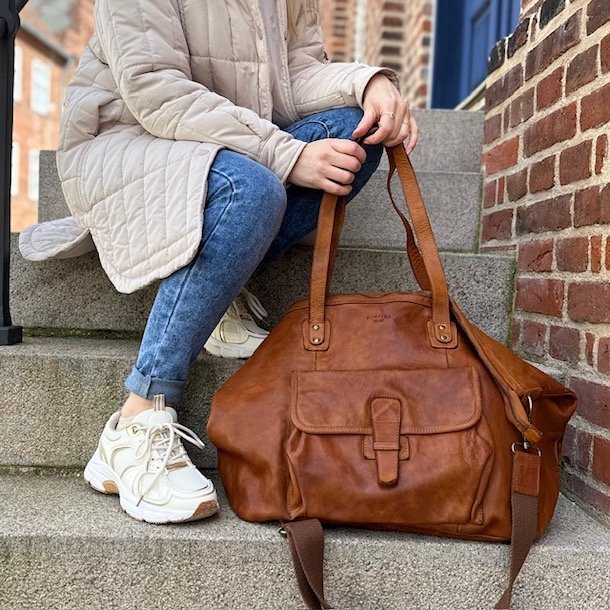 Hollins weekendtaske vasket skind