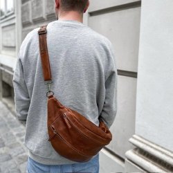 Mega bltetaske Cow skind raw Cognac