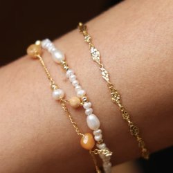 Haiden armbnd m. hvide perler forgyldt