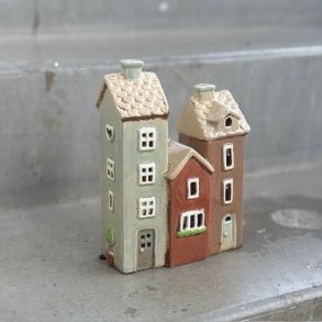 Hus til fyrfadslys H 19 cm Keramik 