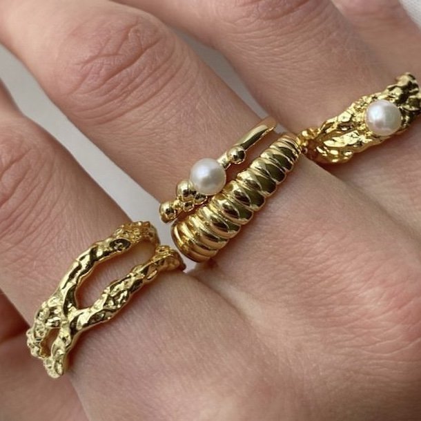 Fingerring MAE pearl forgyldt slv