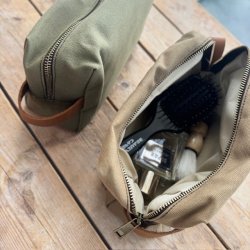 Toilettaske unisex kanvas og lder