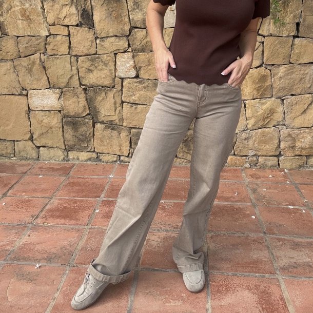 Jeans Straight i Bomuld Taupe