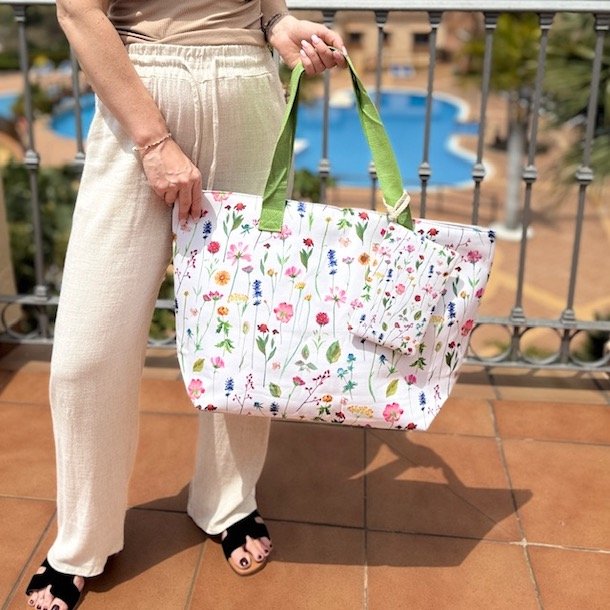 Strandtaske blomst med pung