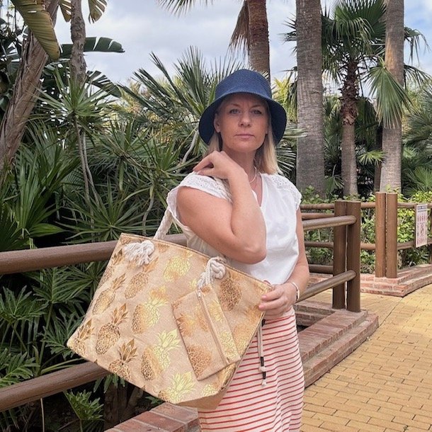 Strandtaske ananas guld