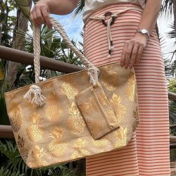 Strandtaske ananas guld