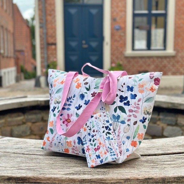 Strandtaske blomst med pung