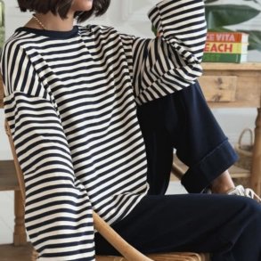 Lang�rmet bluse med striber ONESIZE