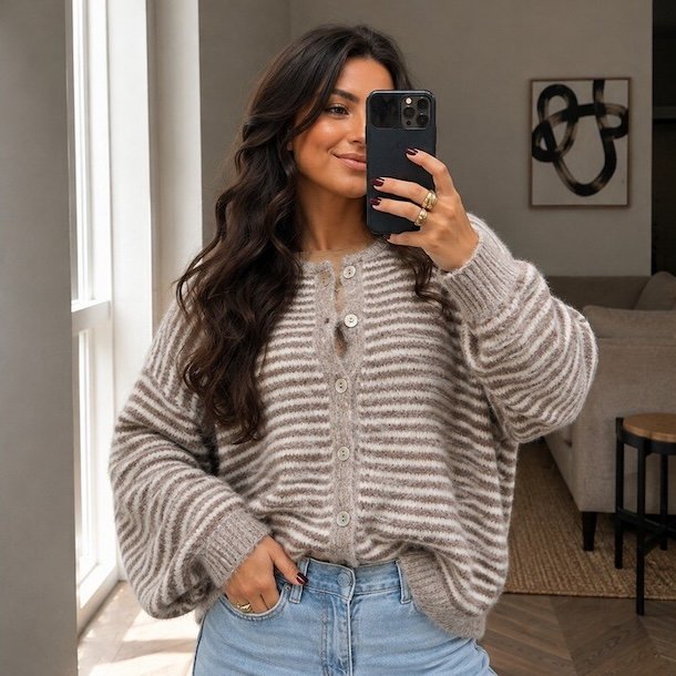 Stribet strik cardigan - Sophie onesize
