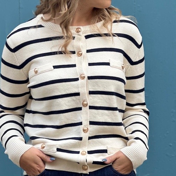 Cardigan classic smal strib viskose str. M- XL