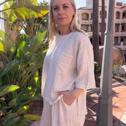 Stribet s�t i et h�r og viskose mix