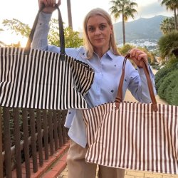 Stor stribet kanvas taske