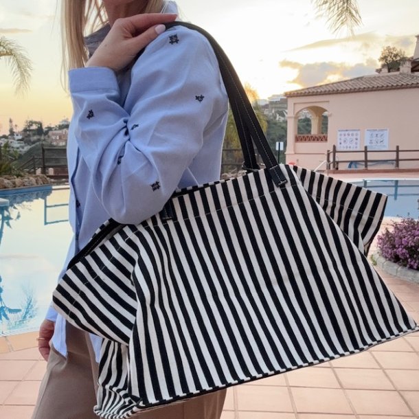 Stor stribet kanvas taske