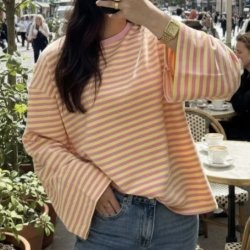 Lang�rmet bluse med striber ONESIZE