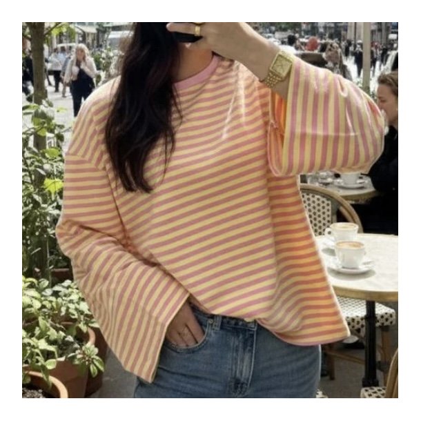 Lang�rmet bluse med striber ONESIZE