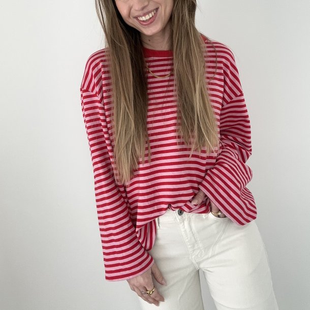 Lang�rmet bluse med striber ONESIZE