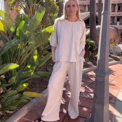 Stribet s�t i et h�r og viskose mix