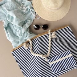 Strandtaske marine strib