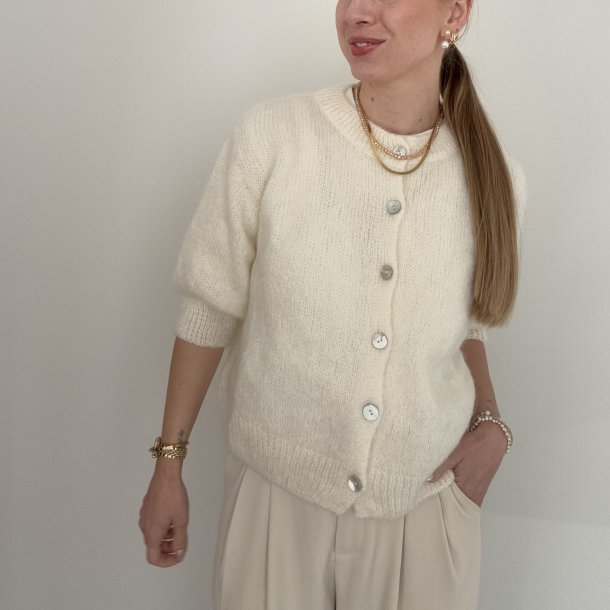 Kort�rmet uld cardigan - str 36-42 Mohair &amp; uld miks