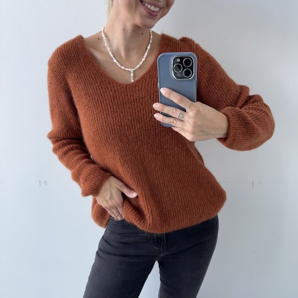 Mohair Sweater m. v-hals str. S-L