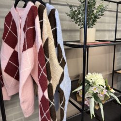 Cardigan argyle uld miks 