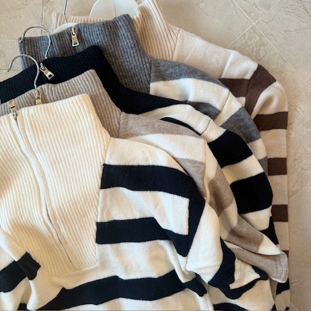 Strikbluse high neck zipped S-XL