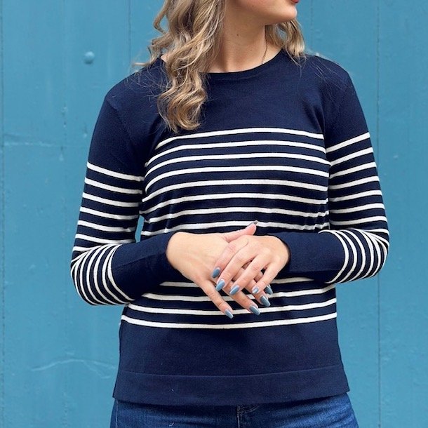 Fintstrikket bluse strib viskose str. M-XXL