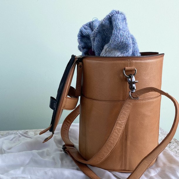 Saturn XL strikketaske deluxe skind - cognac - brun