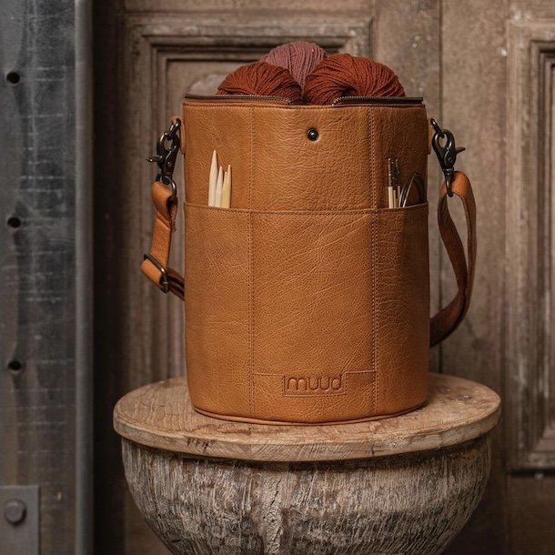 Saturn XL strikketaske deluxe skind - cognac - brun