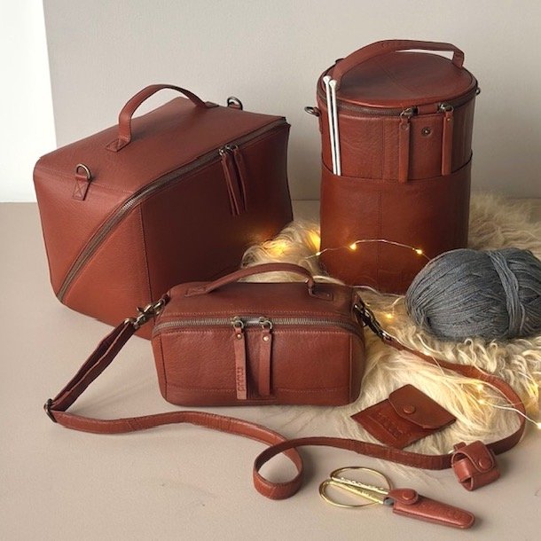 Saturn XL strikketaske deluxe skind - cognac - brun