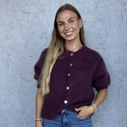 Kortrmet uld cardigan - str 36-42 Mohair &amp; uld miks