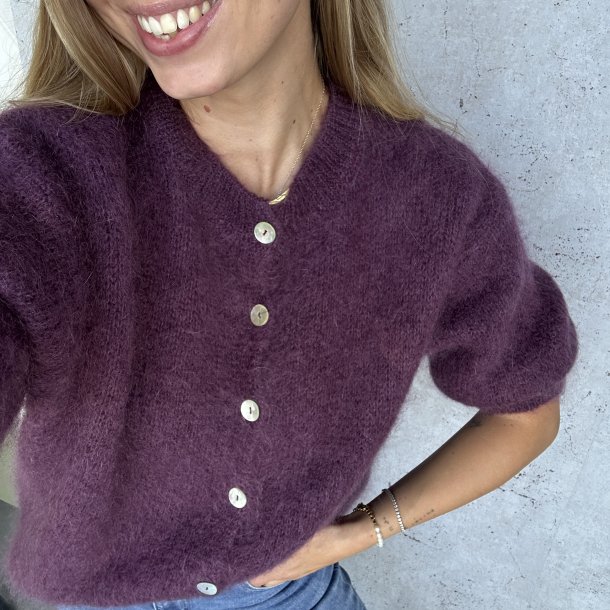 Kortrmet uld cardigan - str 36-42 Mohair &amp; uld miks