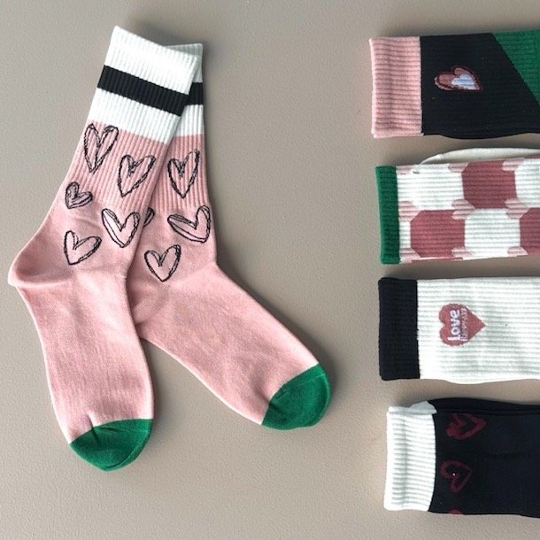 Trendy strmpe heart bomuld Str. 35-40