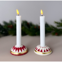 Lysestage m/harlekin rd/hvid Keramik