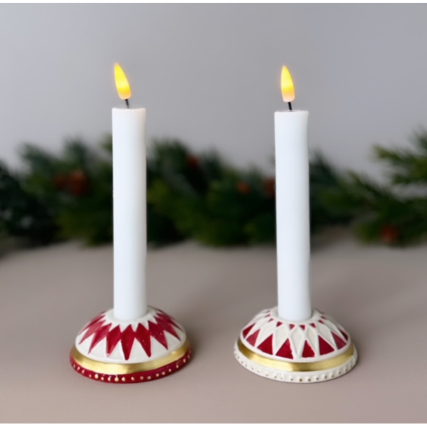 Lysestage m/harlekin rd/hvid Keramik