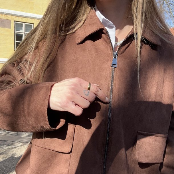 Jakke kort suede brun str. S-L
