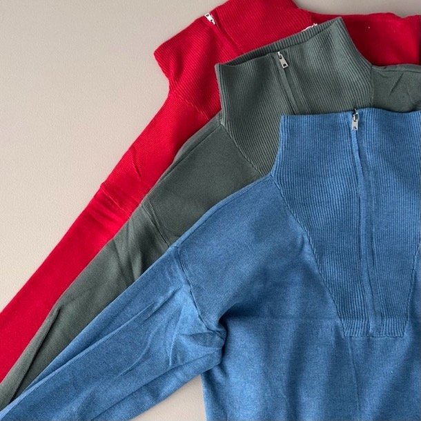 Sweater med zipper - str S-XL