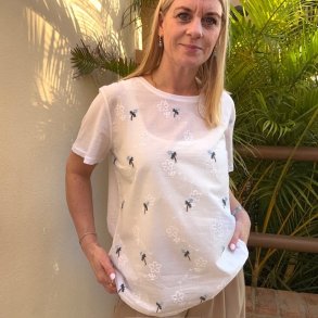 Hvid T-shirt Broderi M-XL