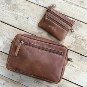 Crossbody + pung skind raw cognac 