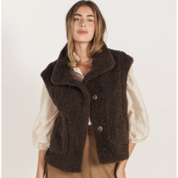 Vendbar vest teddy brun str S-L