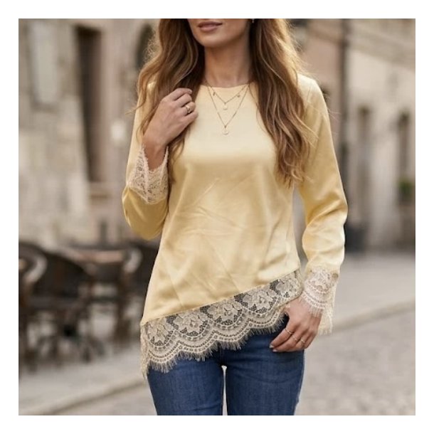 Satin top i polyester, med blonde kant 