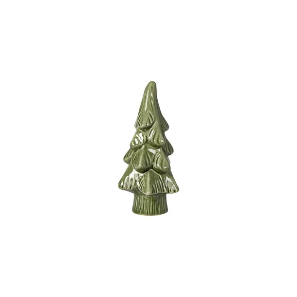 H�ndmalet juletr� i gr�n keramik � 12 cm