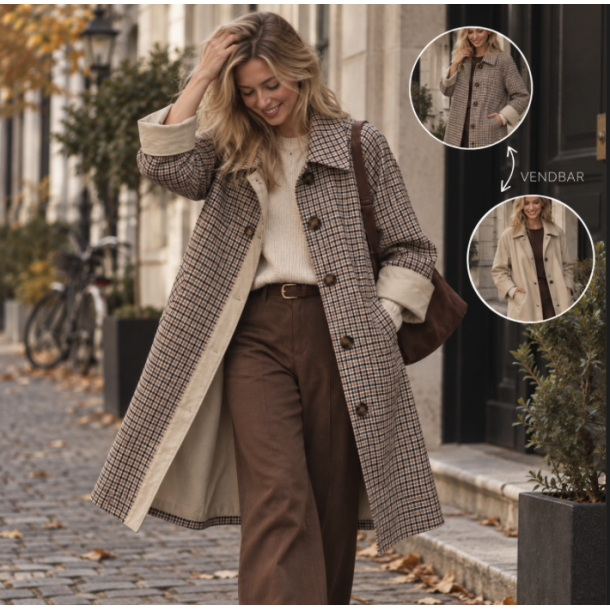 Trenchcoat vendbar beige/tern str S-XL
