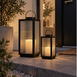 Udend�rs lanterne 28 cm h�j - med LED lys &amp; timer funktion