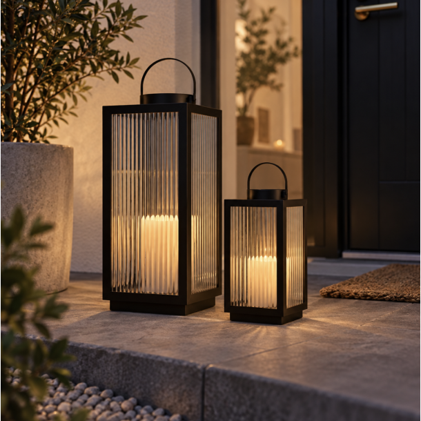 Udend�rs lanterne 48 cm h�j - med LED lys &amp; timer funktion